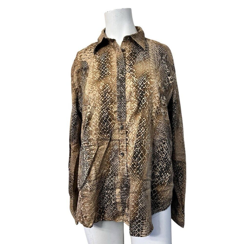 Lauren Ralph Lauren XL Snakeskin Print Charmeuse Blouse Chest Pocket $155